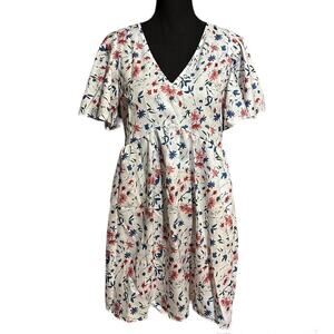 Shein Flutter Sleeve White Floral Spring Dress Women's M Medium